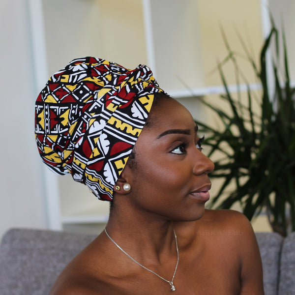 Easy headwrap - Gorro de pelo forrado en raso - Amarillo suave / burdeos Ifueko