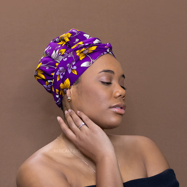 Easy headwrap - Gorro forrado de raso - Flor Morado