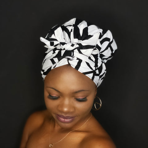 Easy headwrap - Gorro de pelo con forro de satén - Samakaka Negro / blanco