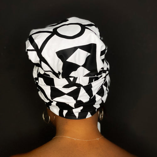 Easy headwrap - Gorro de pelo con forro de satén - Samakaka Negro / blanco