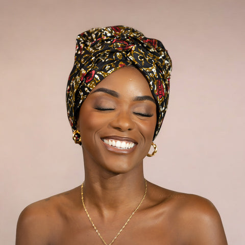 Easy headwrap - Gorro forrado de raso - Hojas negras