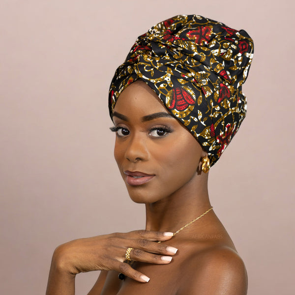 Easy headwrap - Gorro forrado de raso - Hojas negras