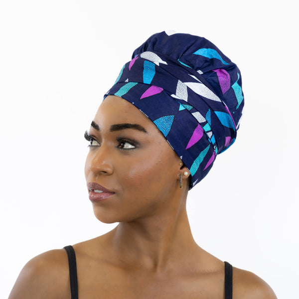 Easy headwrap - Gorro de pelo con forro de satén - Rayo de sol azul / rosa