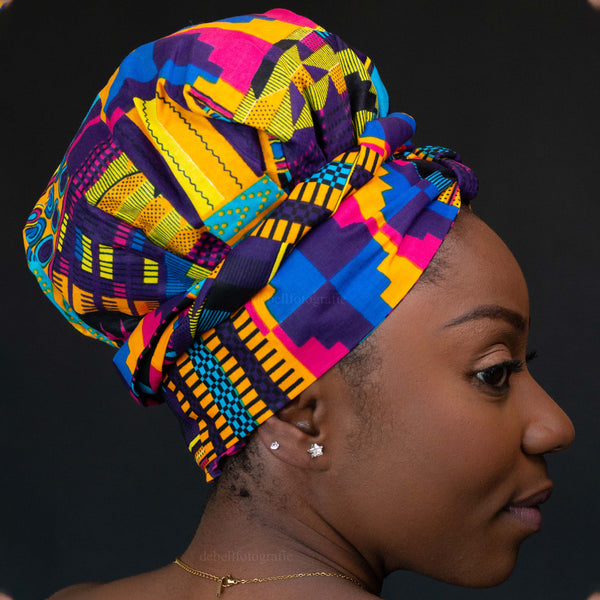 Easy headwrap - Gorro de pelo con forro satinado - kente multicolor / morado