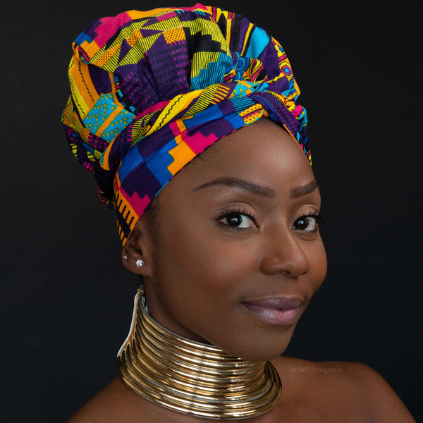 Easy headwrap - Gorro de pelo con forro satinado - kente multicolor / morado