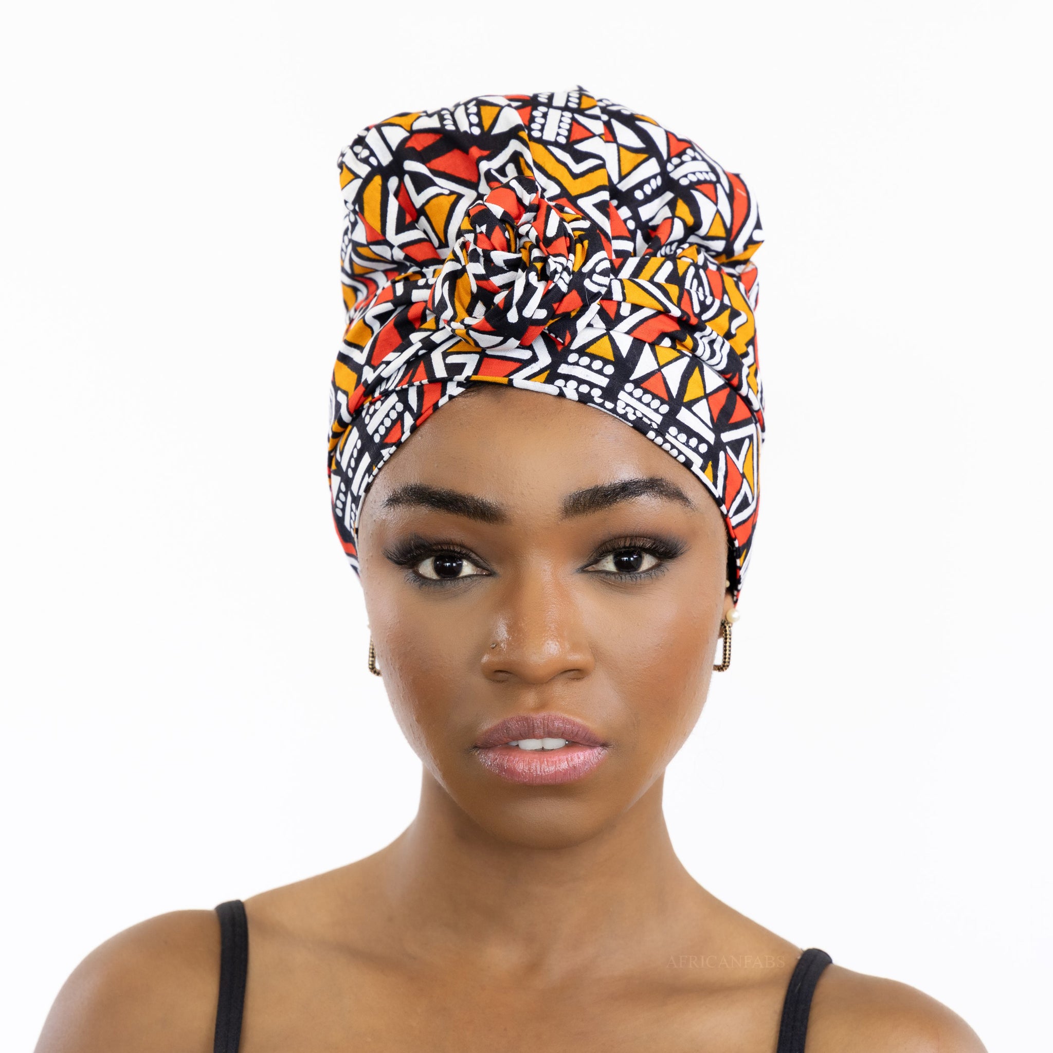 Easy headwrap - Gorro forrado de satén - Bogolan rojo / naranja