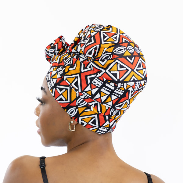 Easy headwrap - Gorro forrado de satén - Bogolan rojo / naranja