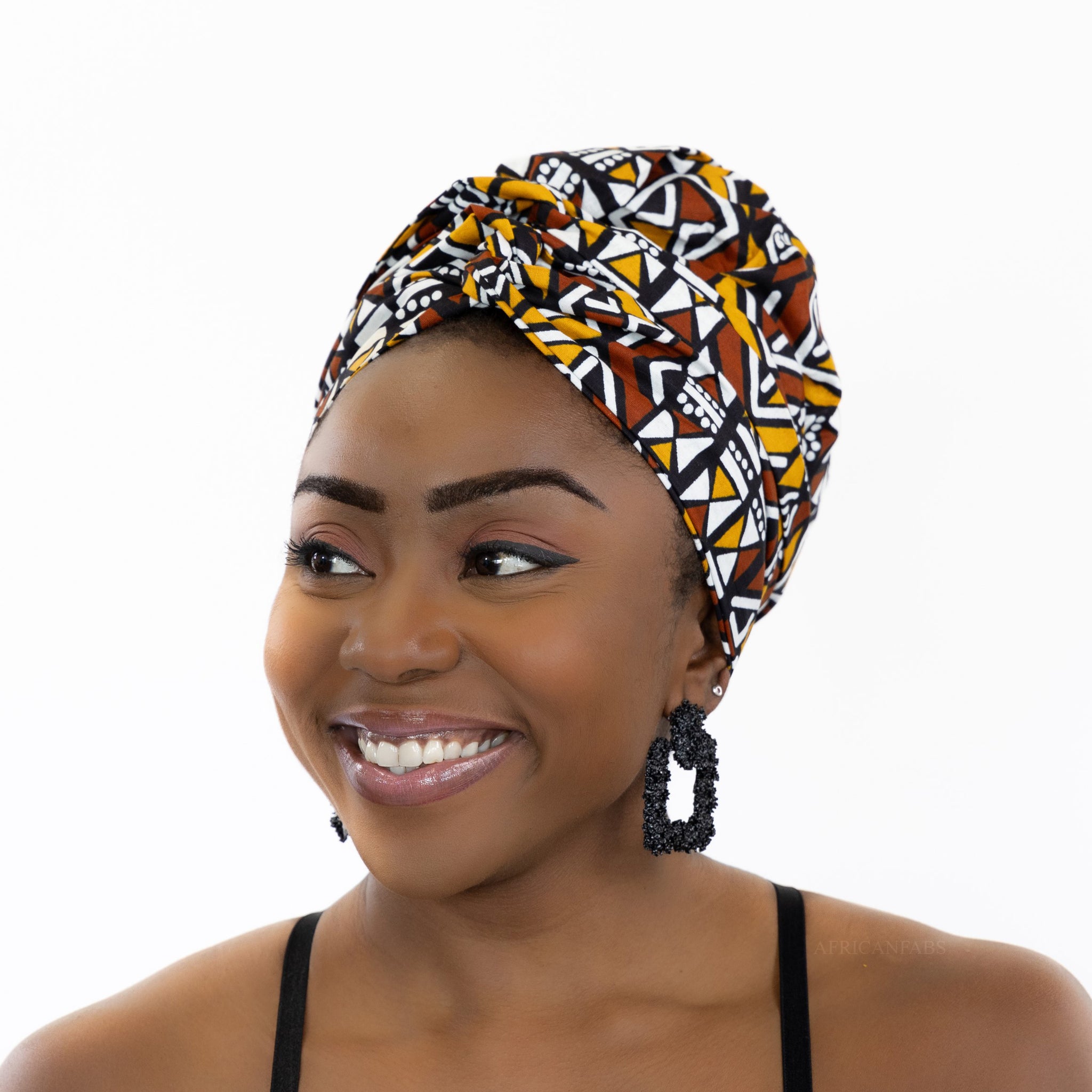 Easy headwrap - Gorro forrado de satén - Mostaza / Blanco Bogolan