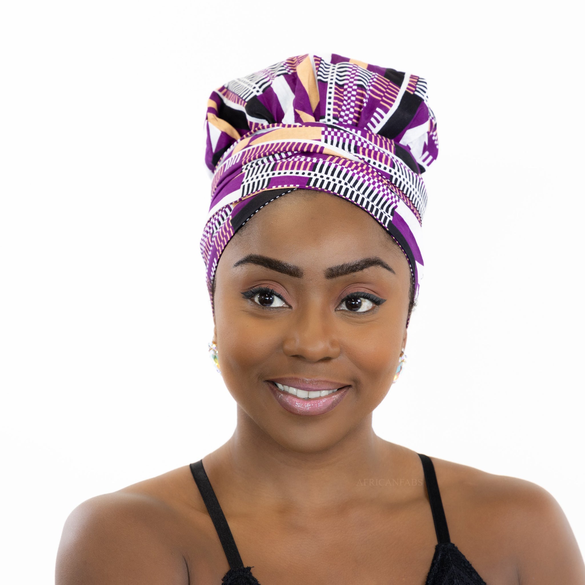 Easy headwrap - Gorro de pelo con forro de satén - Púrpura Kente