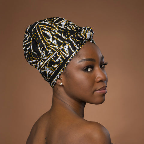 Easy headwrap - Gorro de pelo con forro satinado - Negro Amarillo Ndop Camerún