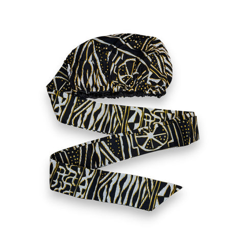 Easy headwrap - Gorro de pelo con forro satinado - Negro Amarillo Ndop Camerún