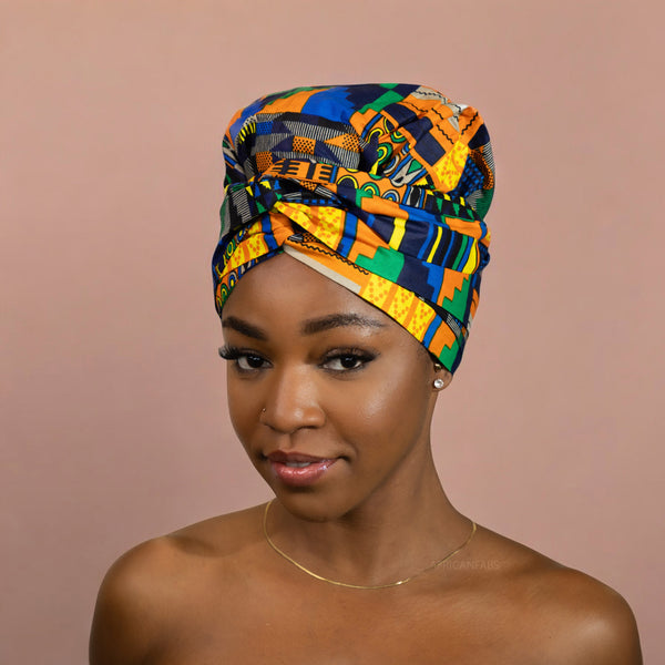 Easy headwrap - Gorro de pelo con forro de satén - Amarillo Kente 2