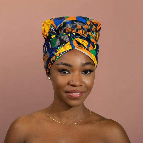 Easy headwrap - Gorro de pelo con forro de satén - Amarillo Kente 2