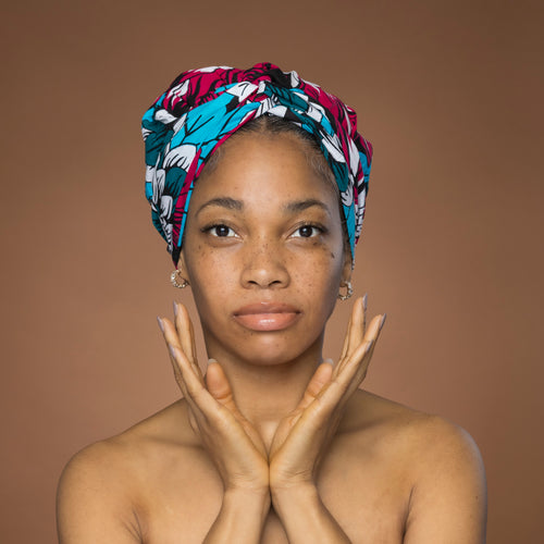 Easy headwrap - Gorro de pelo con forro satinado - Rosa & Teal Flores