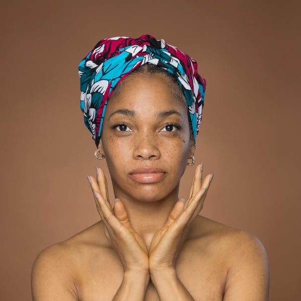 Easy headwrap - Gorro de pelo con forro satinado - Rosa & Teal Flores