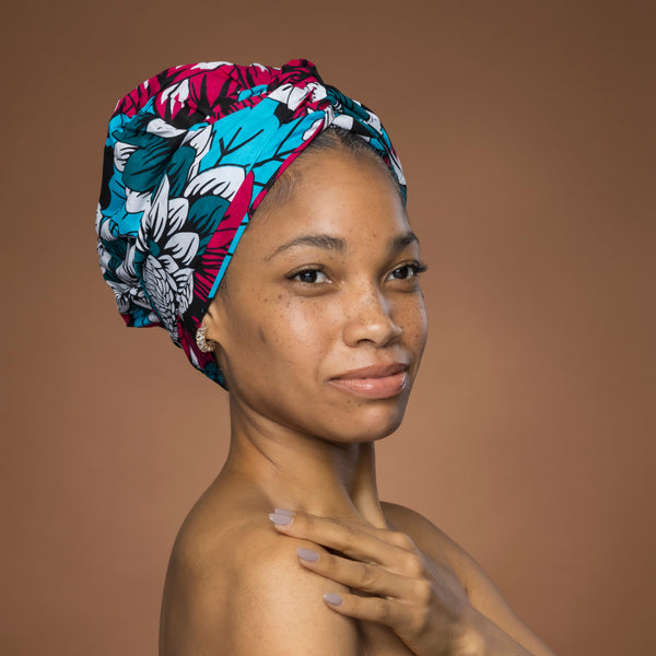 Easy headwrap - Gorro de pelo con forro satinado - Rosa & Teal Flores