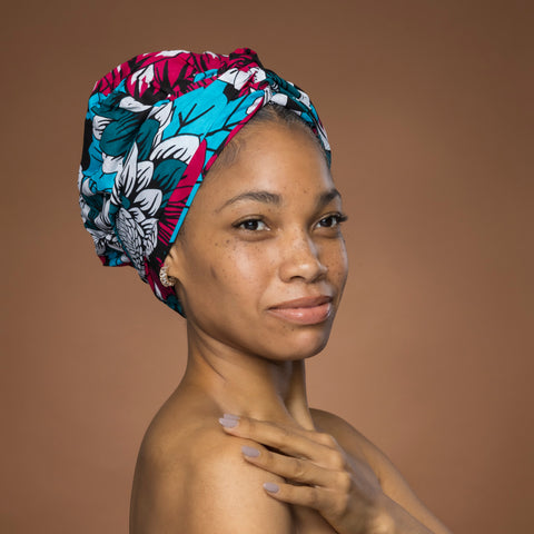 Easy headwrap - Gorro de pelo con forro satinado - Rosa & Teal Flores