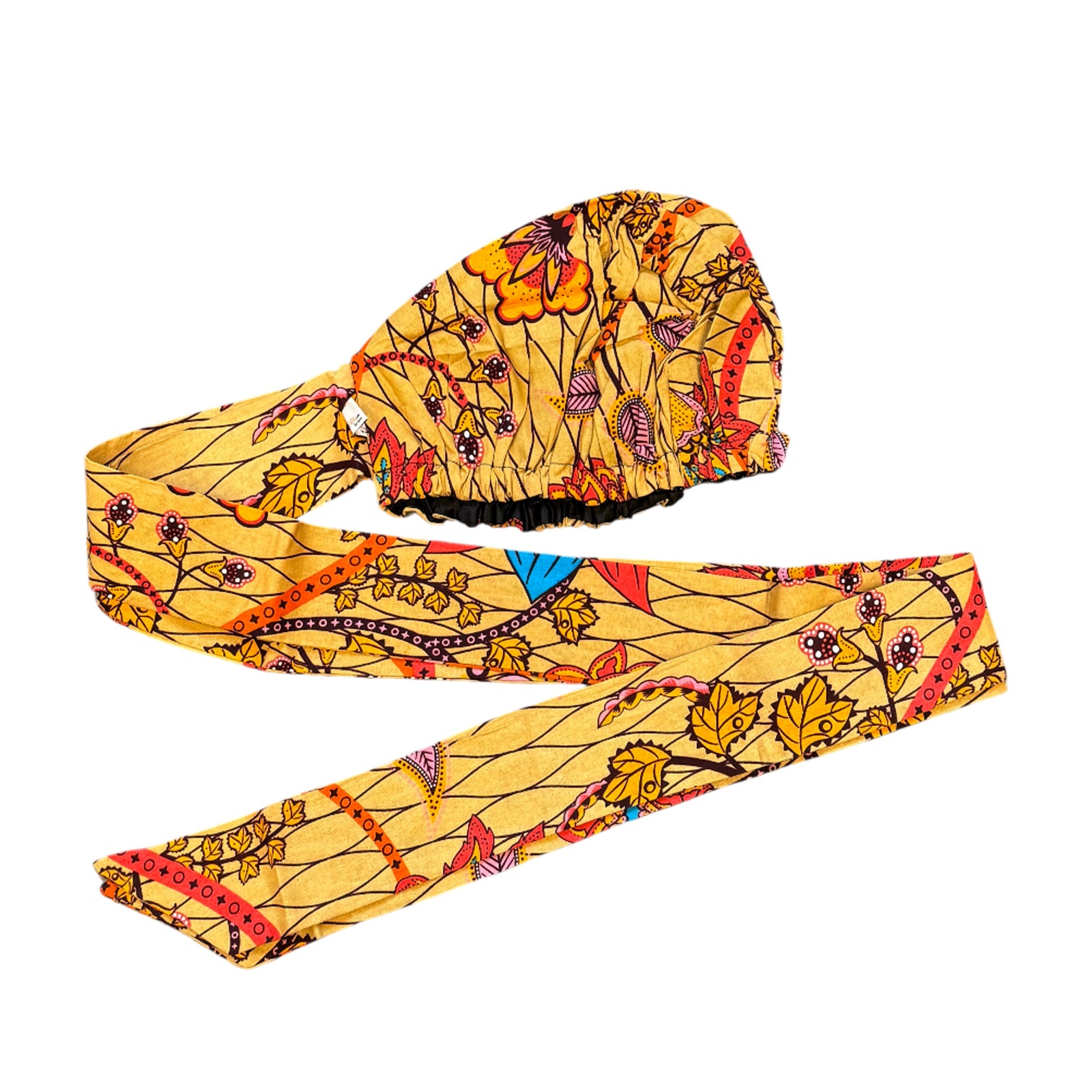 Easy headwrap - Gorro de pelo con forro satinado - Beige & Naranja Botanical Flow