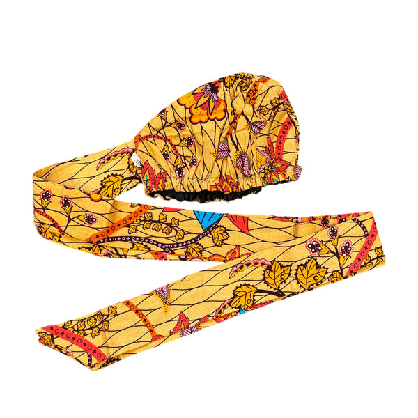 Easy headwrap - Gorro de pelo con forro satinado - Beige & Naranja Botanical Flow