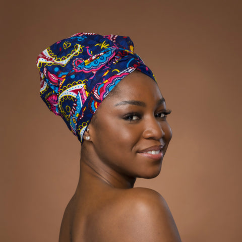 Easy headwrap - Gorro de pelo con forro satinado - Azul Rosa Paisley