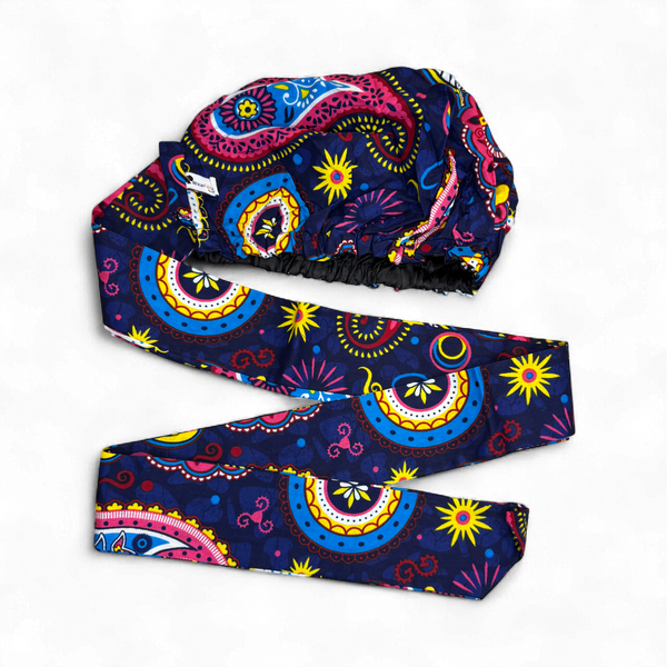Easy headwrap - Gorro de pelo con forro satinado - Azul Rosa Paisley