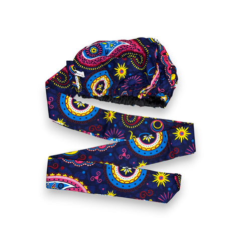 Easy headwrap - Gorro de pelo con forro satinado - Azul Rosa Paisley