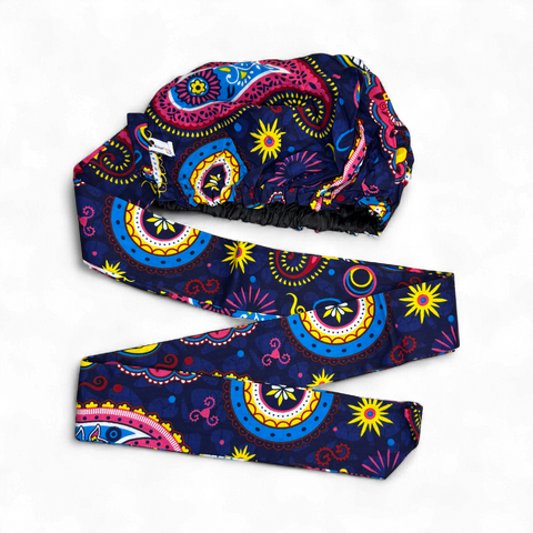 Easy headwrap - Gorro de pelo con forro satinado - Azul Rosa Paisley