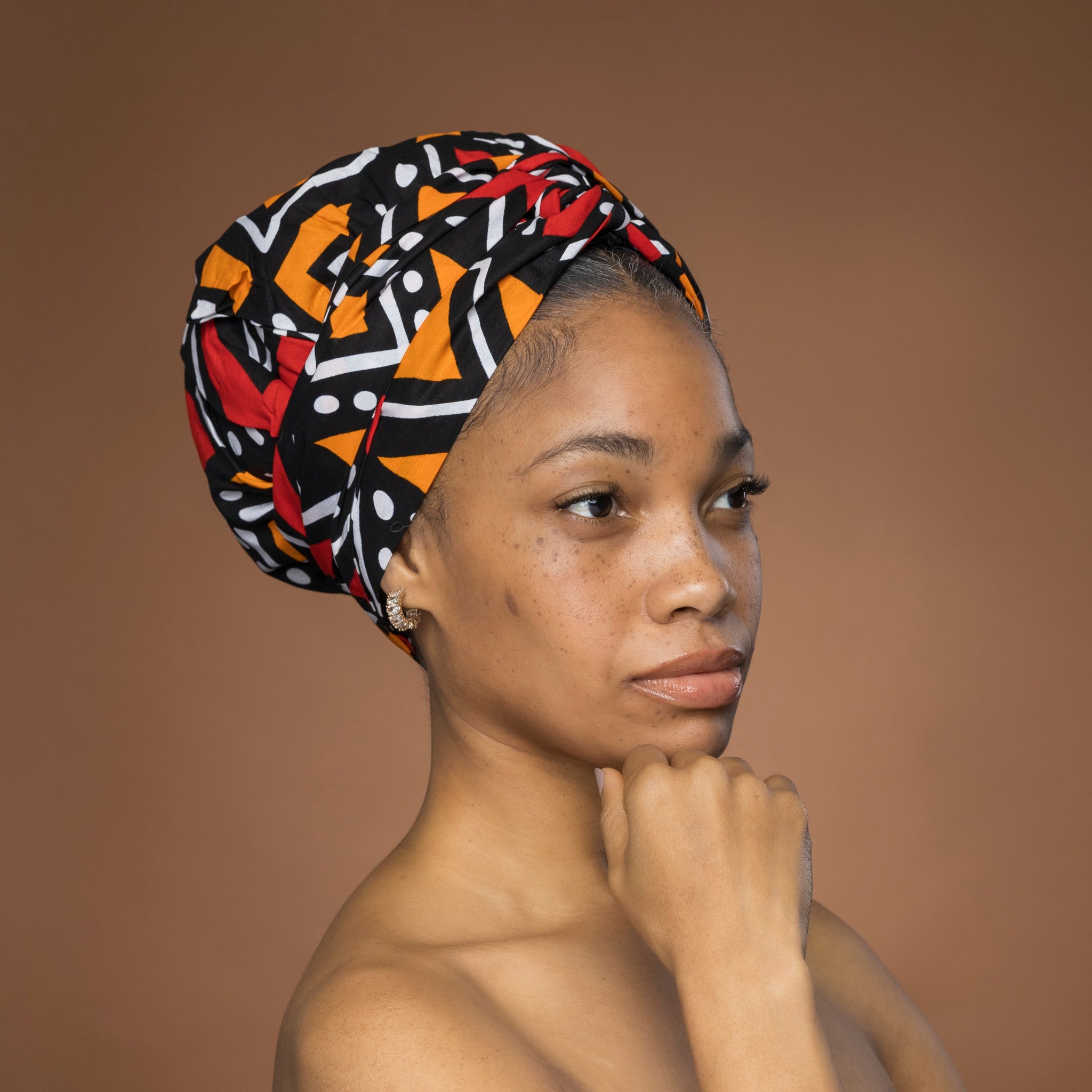 Easy headwrap - Gorro de pelo con forro satinado - Rojo y naranja Bogolan