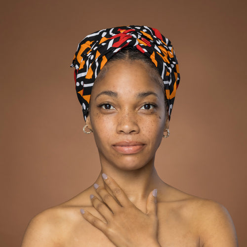 Easy headwrap - Gorro de pelo con forro satinado - Rojo y naranja Bogolan