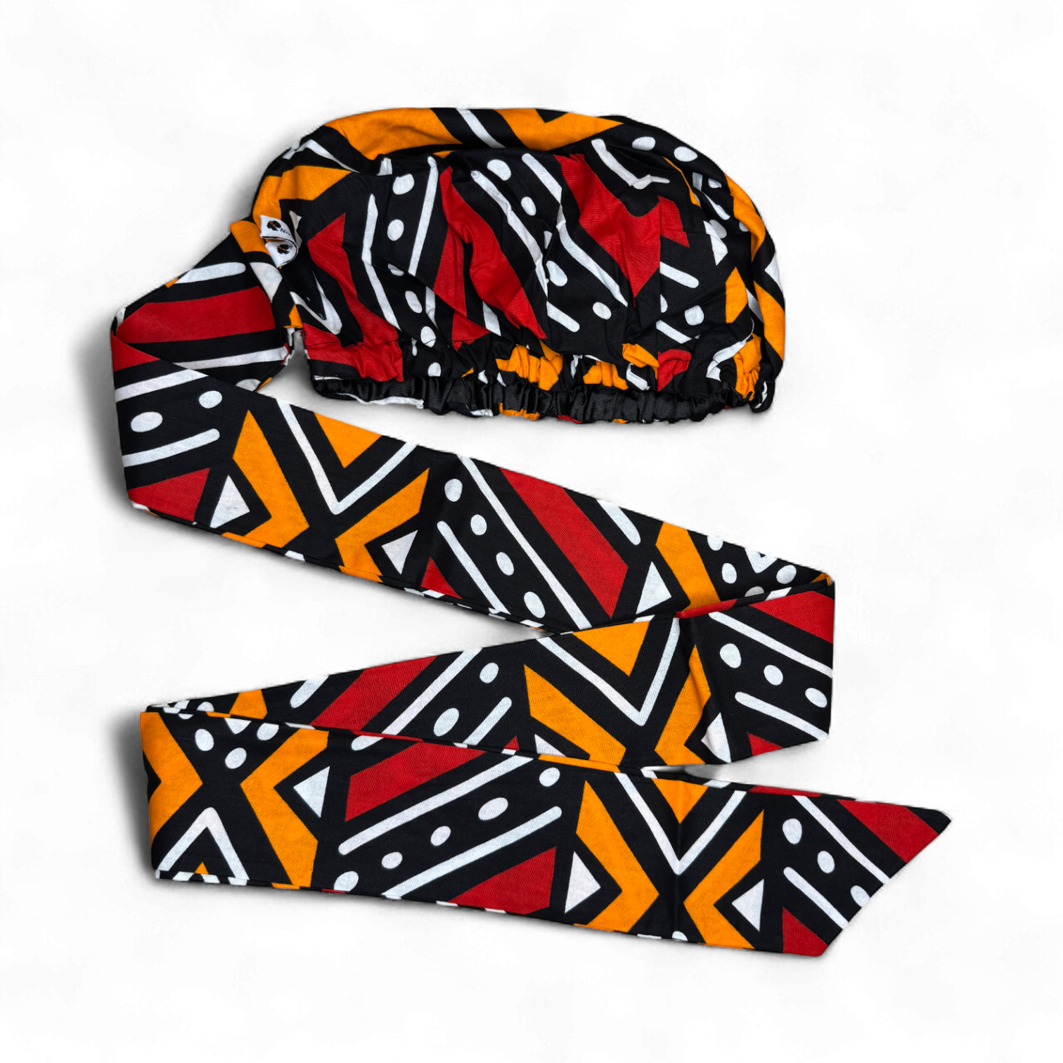 Easy headwrap - Gorro de pelo con forro satinado - Rojo y naranja Bogolan