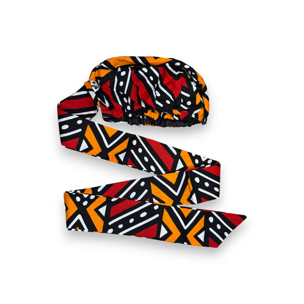 Easy headwrap - Gorro de pelo con forro satinado - Rojo y naranja Bogolan