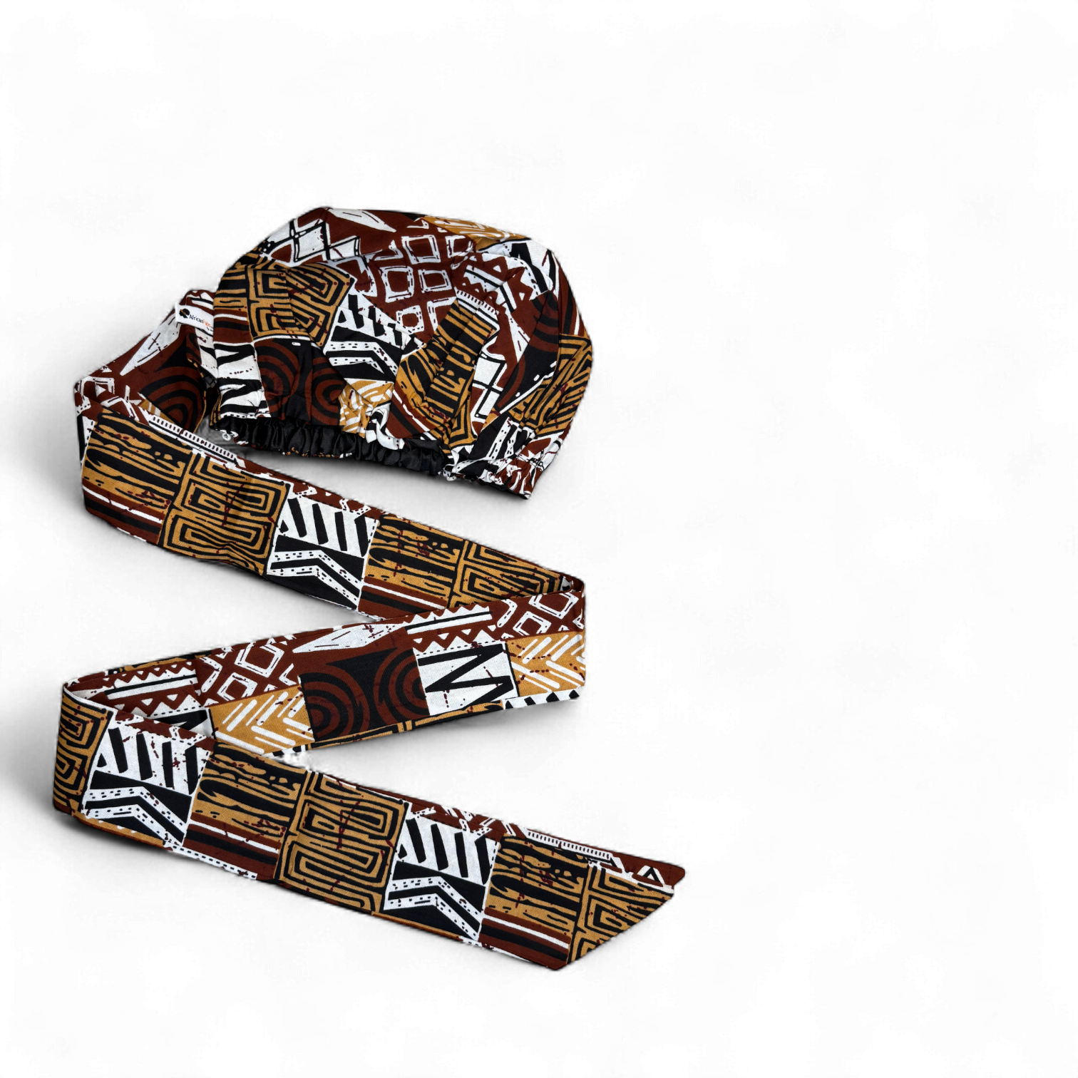 Easy headwrap - Gorro de pelo con forro satinado - Marrón Mosaico Bogolan