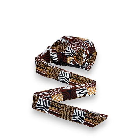 Easy headwrap - Gorro de pelo con forro satinado - Marrón Mosaico Bogolan