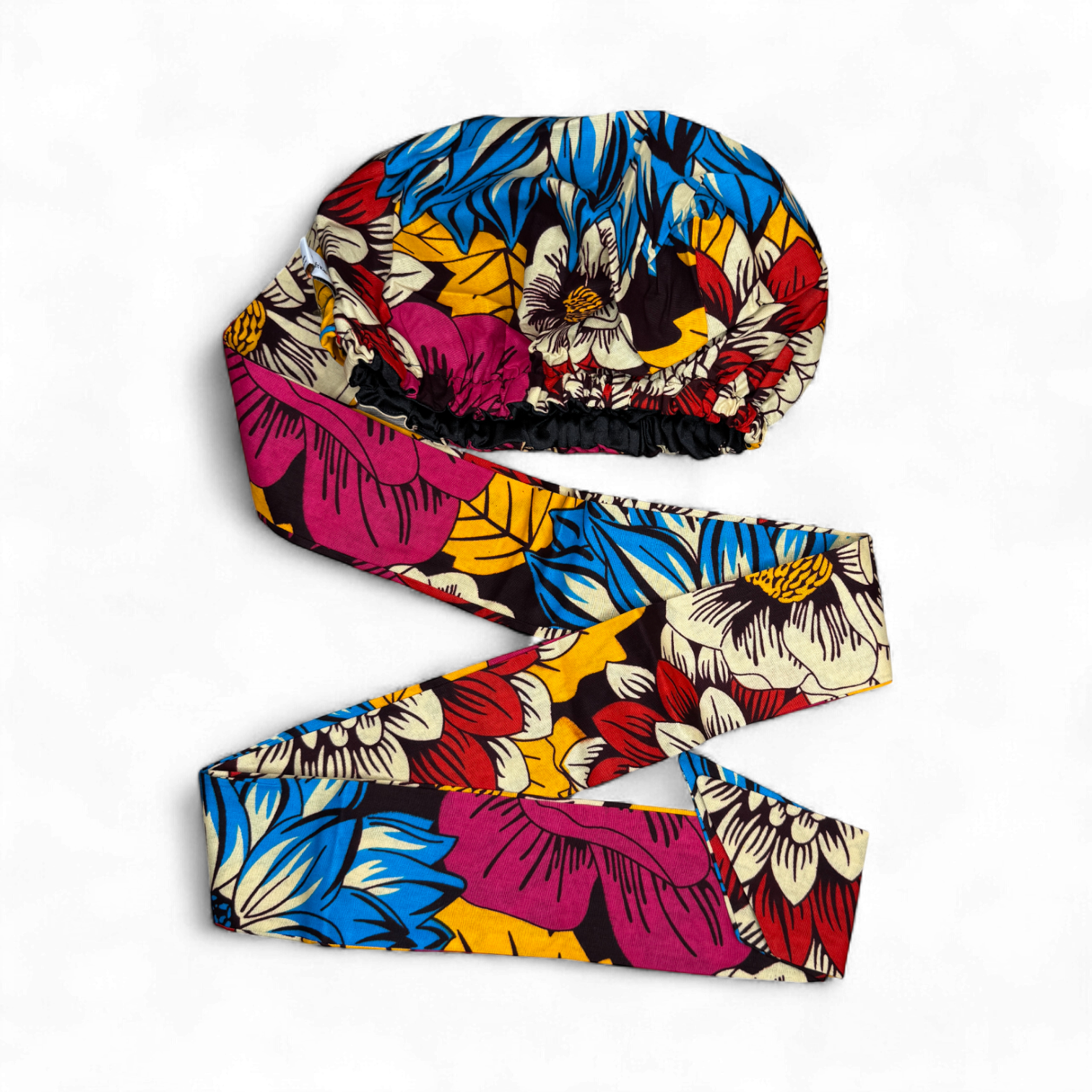 Easy headwrap - Gorro de pelo con forro satinado - Rojo & Azul Flores