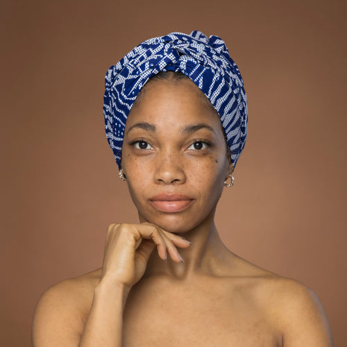Easy headwrap - Gorro de pelo con forro satinado - Azul Ndop Camerún