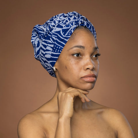 Easy headwrap - Gorro de pelo con forro satinado - Azul Ndop Camerún
