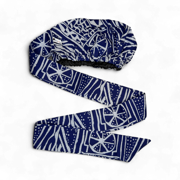 Easy headwrap - Gorro de pelo con forro satinado - Azul Ndop Camerún