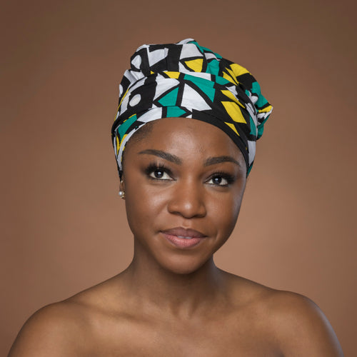 Easy headwrap - Gorro de pelo con forro satinado - Turquesa Amarillo Samakaka / Samacaca