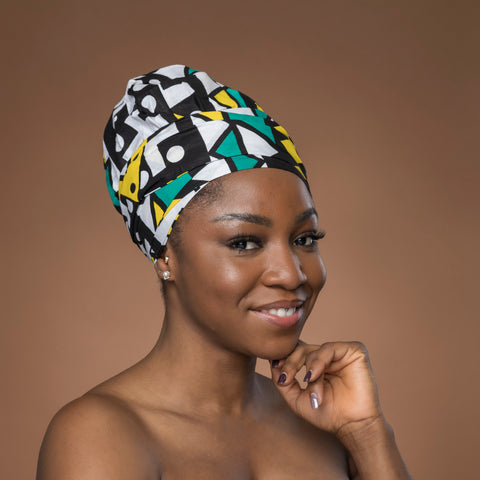 Easy headwrap - Gorro de pelo con forro satinado - Turquesa Amarillo Samakaka / Samacaca