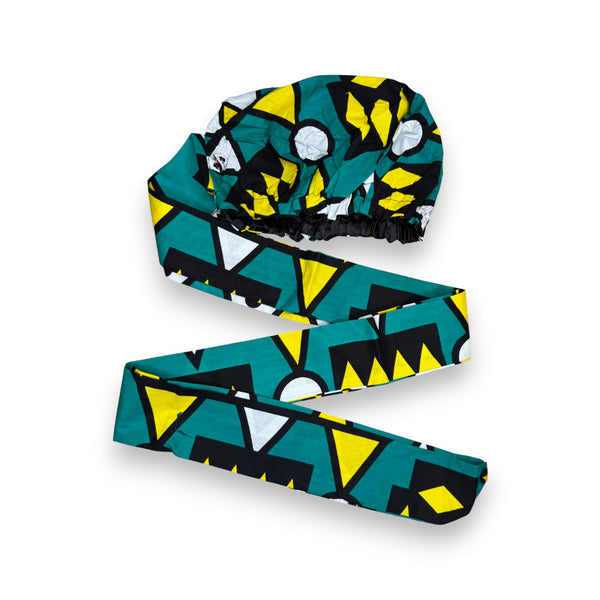 Easy headwrap - Gorro de pelo con forro satinado - Turquesa Amarillo Samakaka / Samacaca