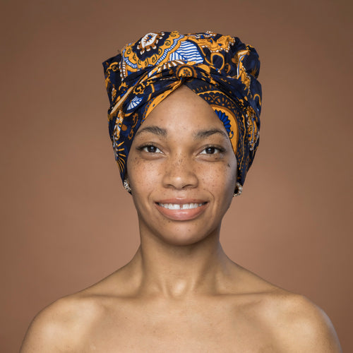 Easy headwrap - Gorro de pelo con forro satinado - Azul Amarillo Paisley
