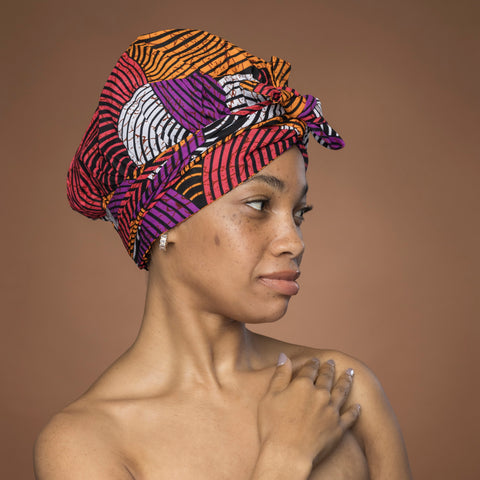 Easy headwrap - Gorro de pelo con forro satinado - Naranja & Morado Concentric