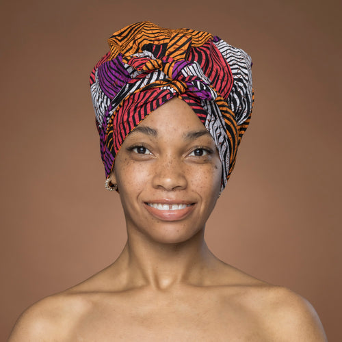 Easy headwrap - Gorro de pelo con forro satinado - Naranja & Morado Concentric