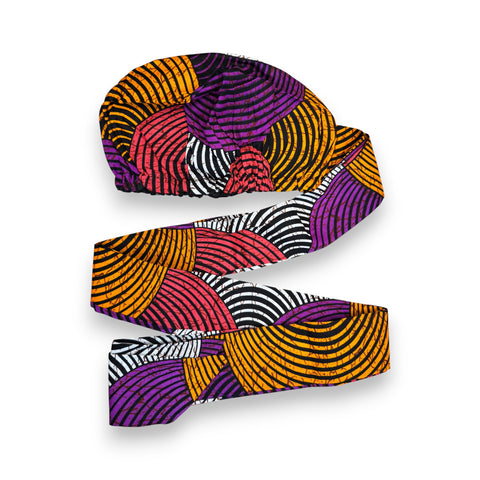 Easy headwrap - Gorro de pelo con forro satinado - Naranja & Morado Concentric