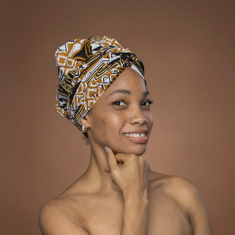 Easy headwrap - Gorro de pelo con forro satinado - Caqui Bogolan Mosaic
