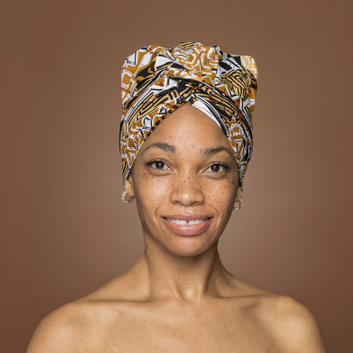 Easy headwrap - Gorro de pelo con forro satinado - Caqui Bogolan Mosaic