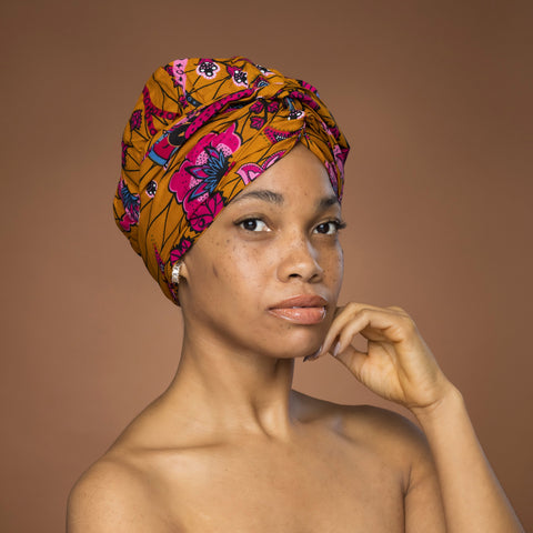 Easy headwrap - Gorro de pelo con forro satinado - Mostaza & Rosa