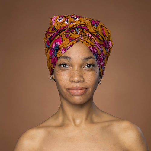 Easy headwrap - Gorro de pelo con forro satinado - Mostaza & Rosa