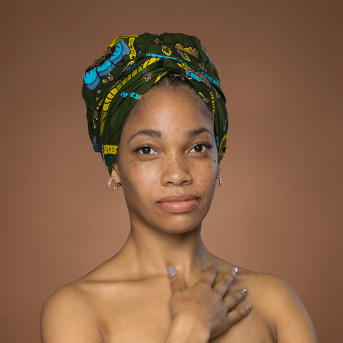 Easy headwrap - Gorro de pelo con forro satinado - Verde Botanical Flow