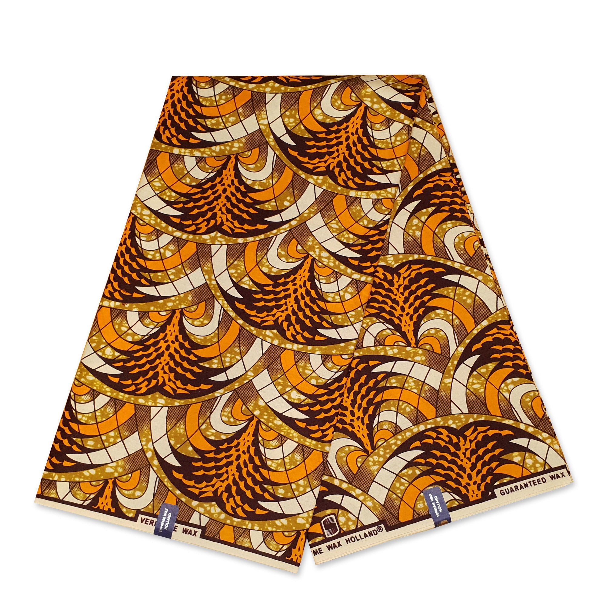 African Wax print fabric - Orange and Brown Volcanic Flow Waves - 100% cotton